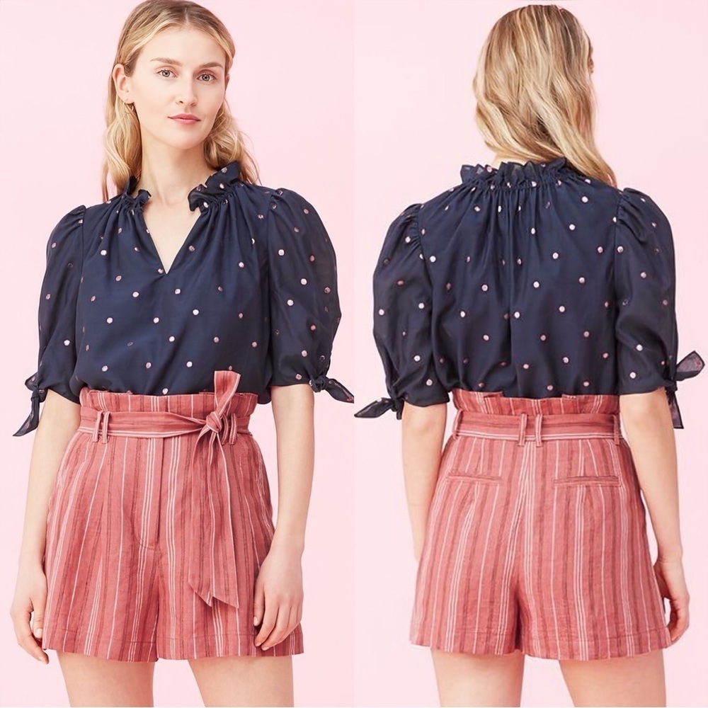 NWT Rebecca Taylor ‘High-Rise Belted Striped Shorts’ in “Desert Rose” Size 0
